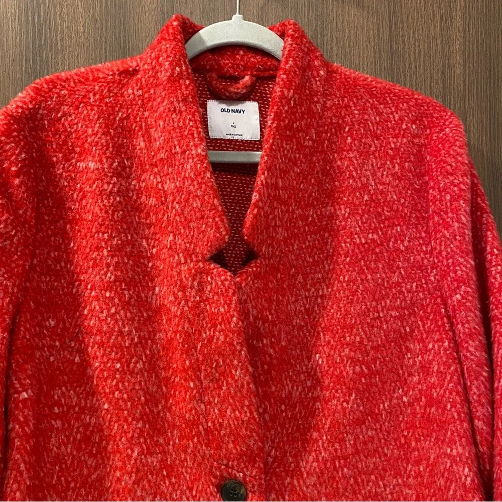 🆕 OLD NAVY Red‎ Relaxed Textured Cardigan Coat Size L Tall 11% Wool Lightweight - Picture 4 of 13